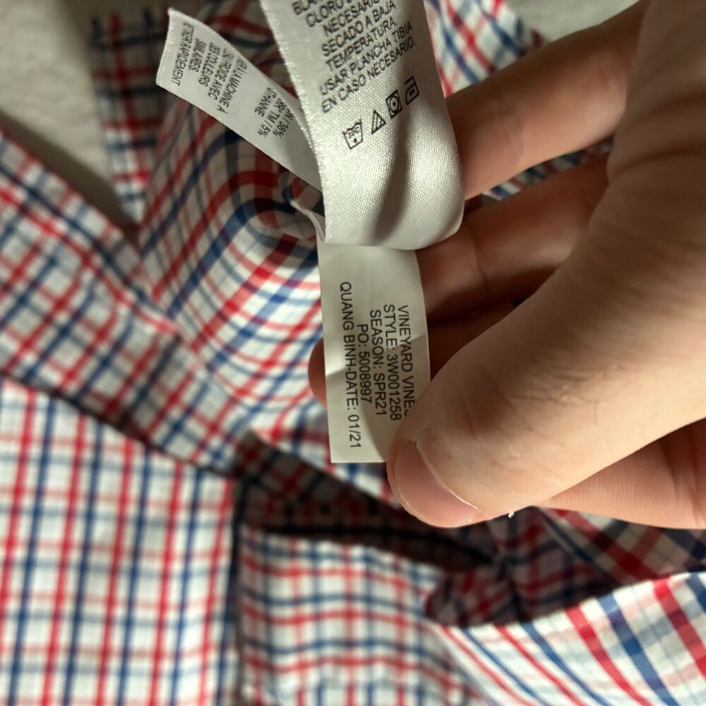 NWT Vineyard Vines Performance OTG Red Blue Striped Button Down Shirt Boy L(16)